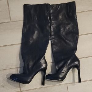 Costume National scrunch boots in deep blue leather. 